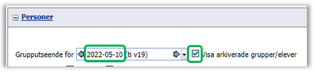 Checkbox-Visa arkiverade elever