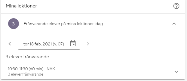 Vyn visar vilka elever som &auml;r fr&aring;nvarande p&aring; mina lektioner