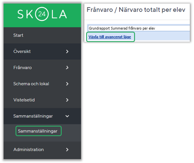 Bilden visar knappen som v&auml;xlar till avancerat l&auml;ge