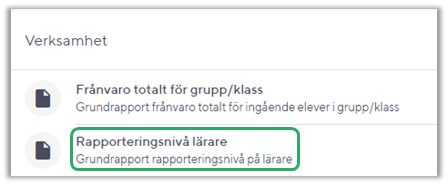 Sammanst&auml;llningen Rapporteringsniv&aring; f&ouml;r l&auml;rare