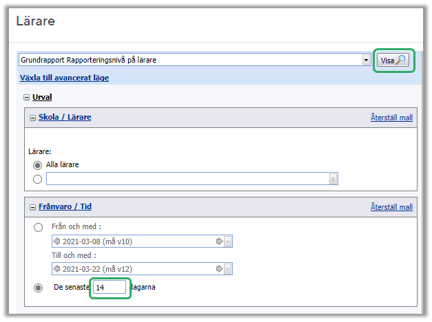 Tryck p&aring; Visa f&ouml;r att generera rapporten