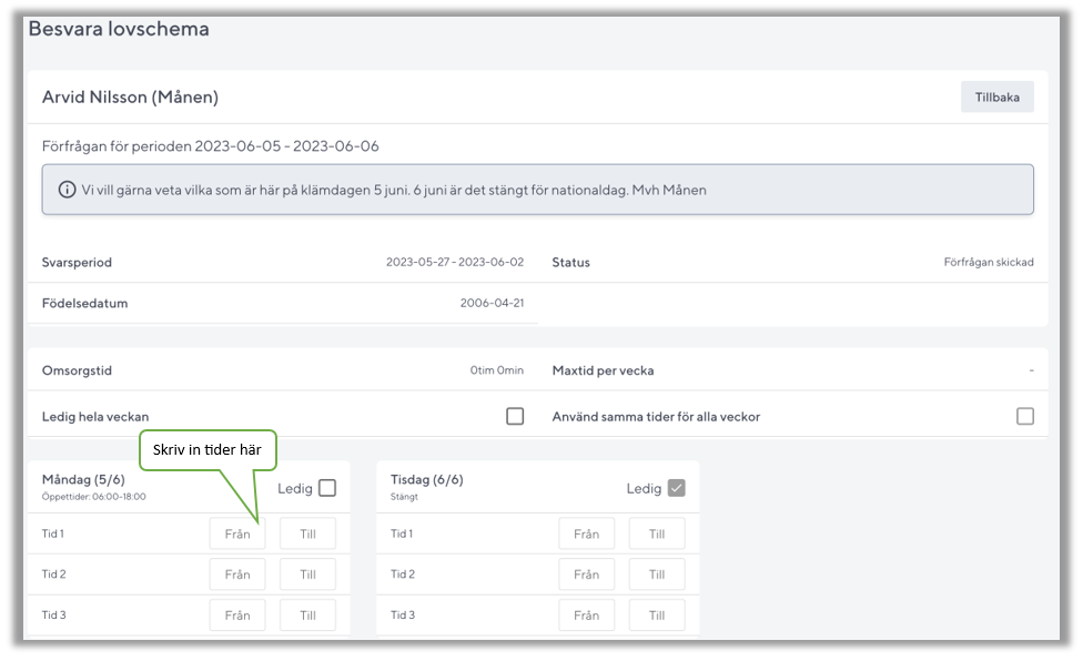 Besvara ett lovschema