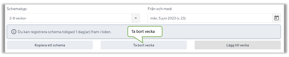 Ta bort vecka i ett flerveckorsschema