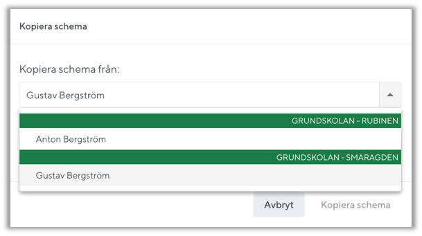 Kopiera ett tidigare schema