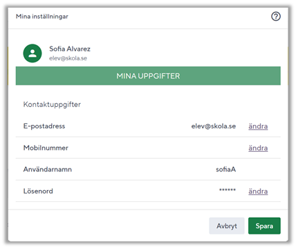 Visar var man &auml;ndrar kontaktuppgifter