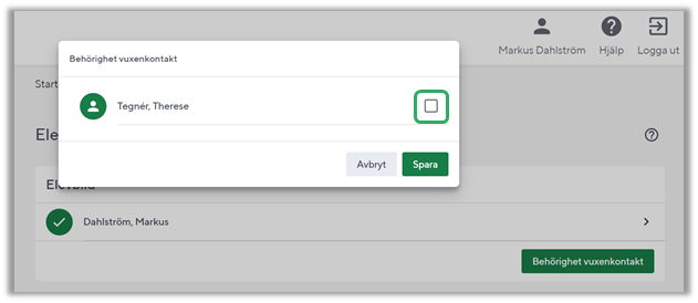Rutan som ska bockas i f&ouml;r att ge f&ouml;r&auml;ldrar tillg&aring;ng till myndiga elevers konto