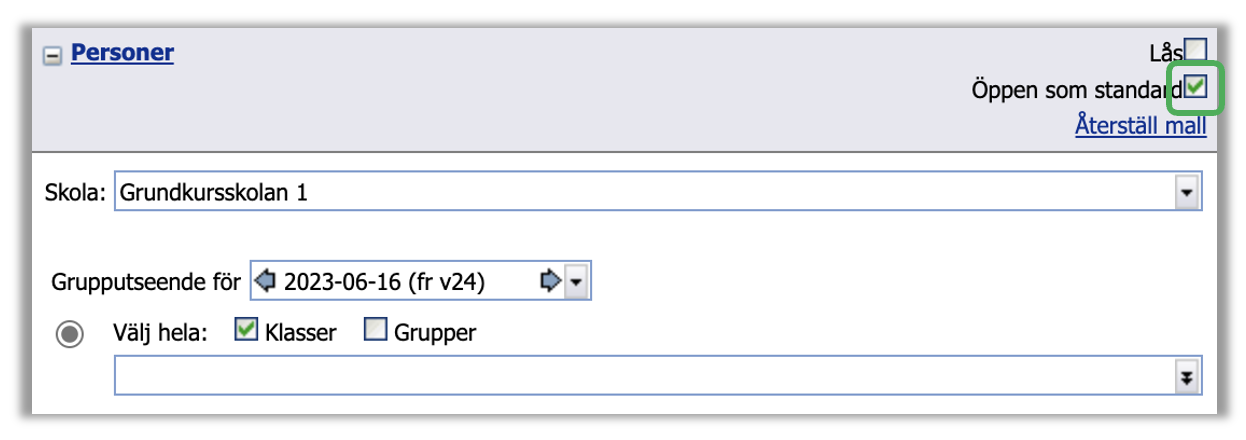 &Ouml;ppen som standard