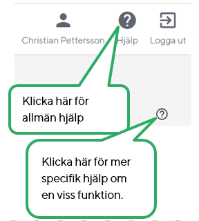 Stort fr&aring;getecken f&ouml;r Allm&auml;n hj&auml;lp samt litet fr&aring;getecken f&ouml;r specifik sida 