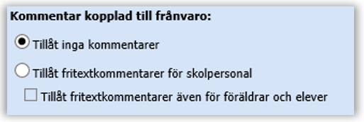 Val om Kommentar ska fungera