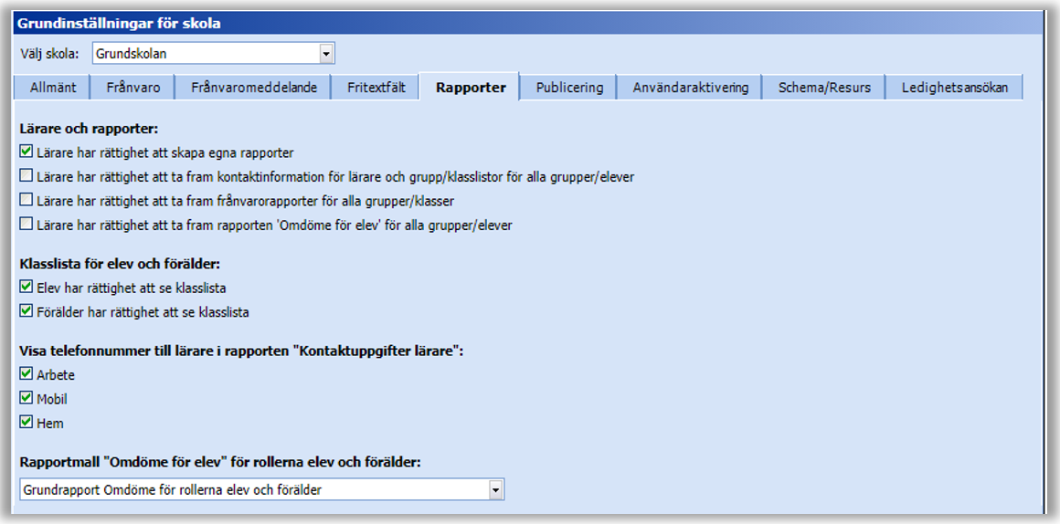 Val om hur vilka rapporter l&auml;rare ska kunna ta ut