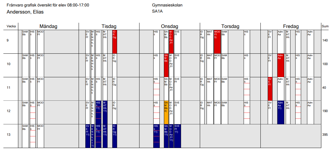 Rapport som visar all fr&aring;nvaro oavsett anledning