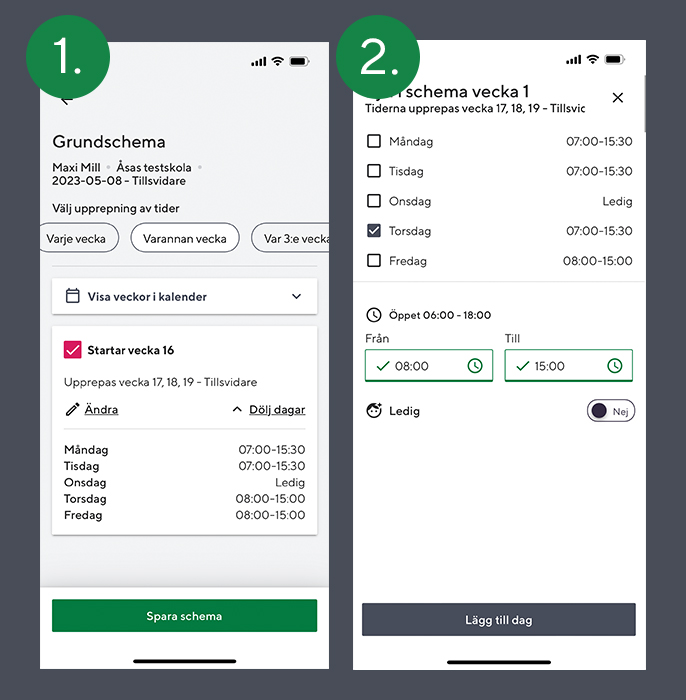 Ändra schema-skriv in tider