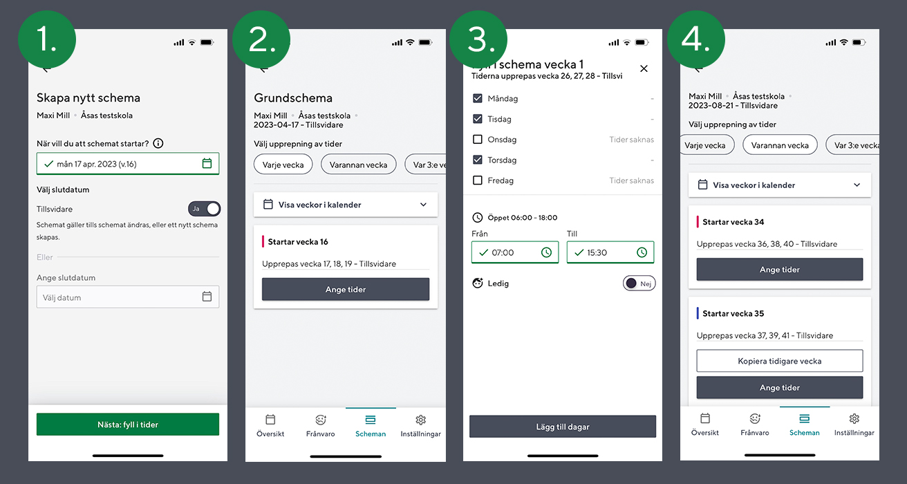 Skapa schema för en eller flera veckor