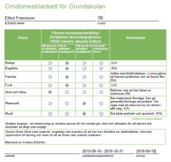 Omd&ouml;mesblankett